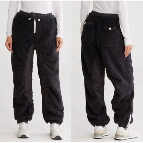 Free People Pants - Free People FP Movement Sundown Fleece Jogger Black Sherpa Cozy Pants Size M NWT